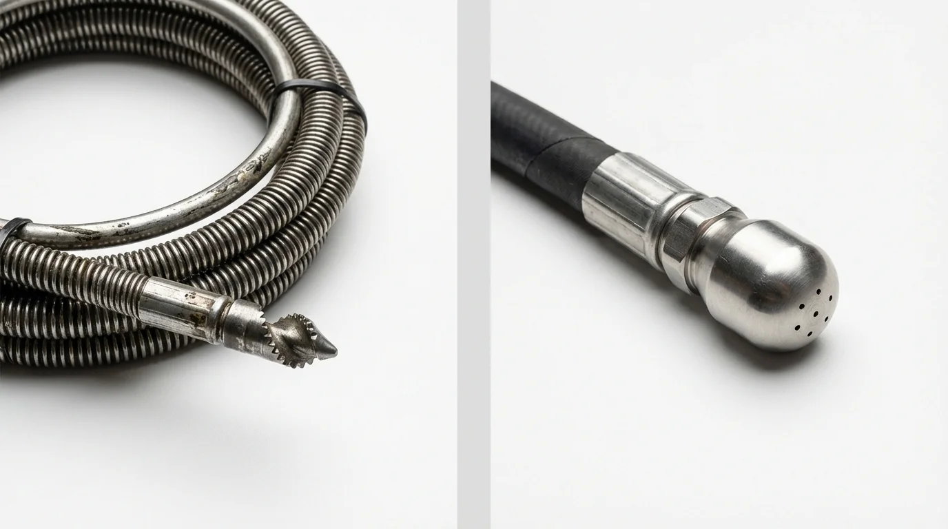 Drain snake cable and hydro jetting nozzle used for drain cleaning in Webb, AL