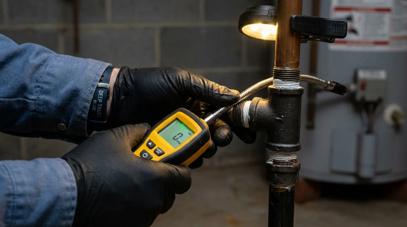 Gas leak detection with electronic sniffer by Johns Plumbing LLC in Webb