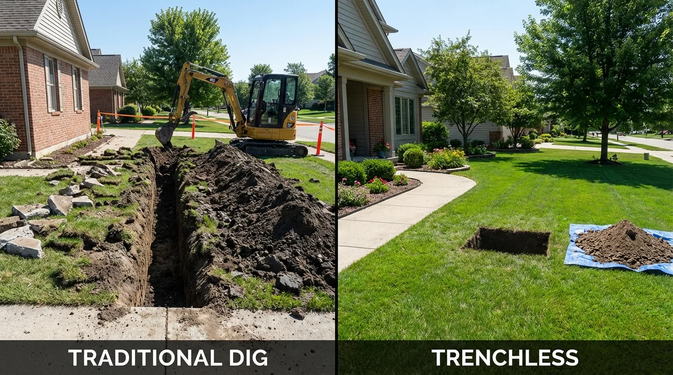 Trenchless sewer repair with minimal yard damage versus traditional excavation in Webb, AL